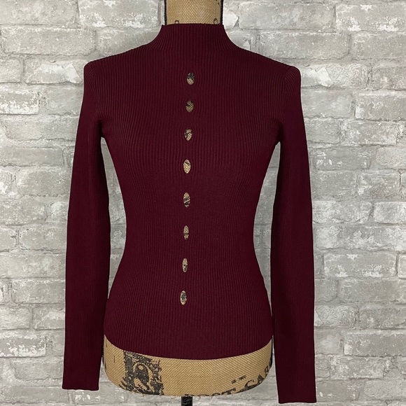INTERMIX Sweaters - Intermix Burgundy Mabel Cutout Mockneck Sweater